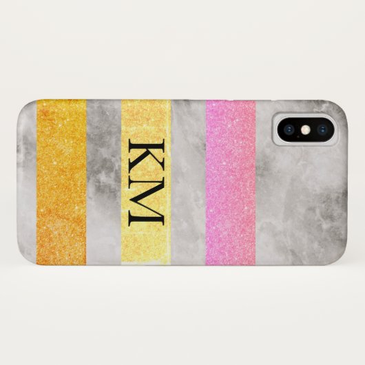 Glitter en Marmer met Monogram Case-Mate iPhone Case (Achterkant (horizontaal))