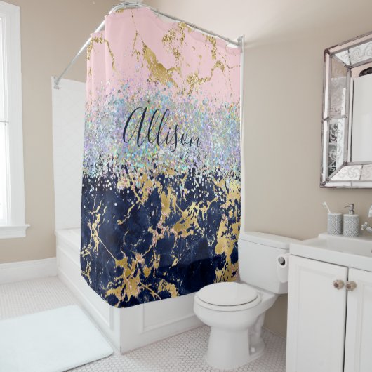 Glitter en marmer op maat douchegordijn (In situ)
