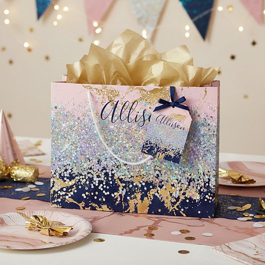 Glitter en marmer op maat groot cadeauzakje