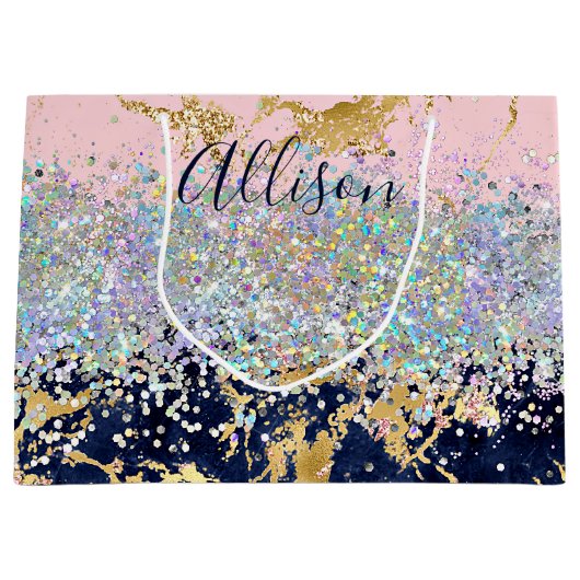 Glitter en marmer op maat groot cadeauzakje (Voorkant)