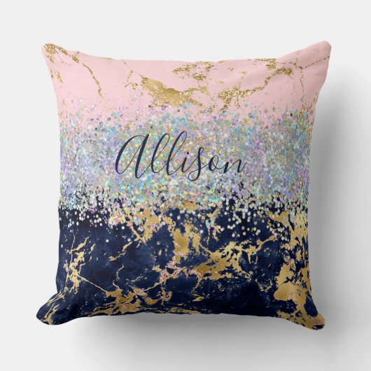 Glitter en marmer op maat kussen (Voorkant)