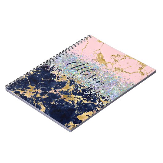 Glitter en marmer op maat notitieboek (Linkerzijde)