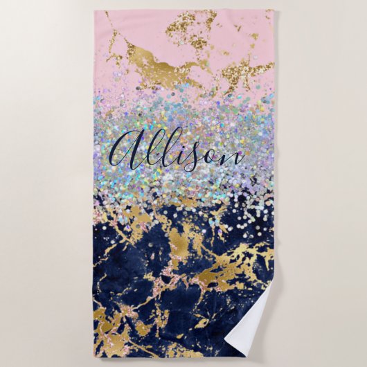 Glitter en marmer op maat strandlaken (Voorkant)