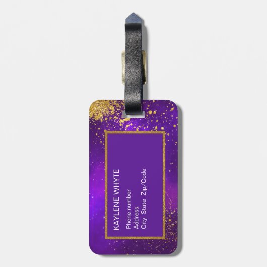 Glitter en Paars Bagagelabel (Achterkant verticaal)