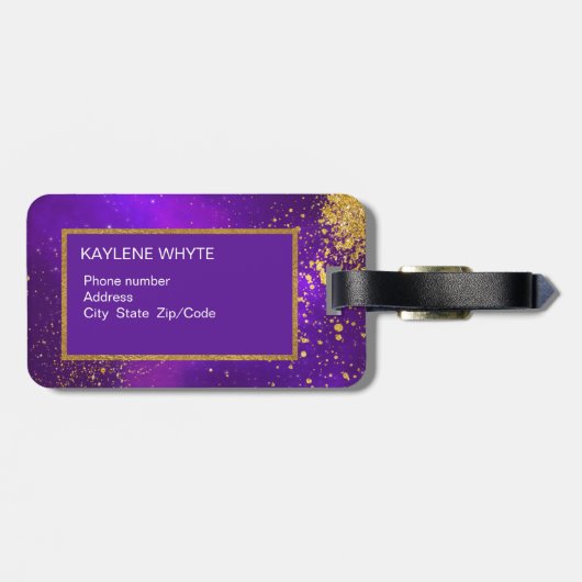 Glitter en Paars Bagagelabel (Achterkant horizontaal)