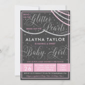 Glitter en Parels Baby shower Invitation, Roze Kaart (Voorkant)