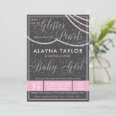 Glitter en Parels Baby shower Invitation, Roze Kaart (Staand voorkant)