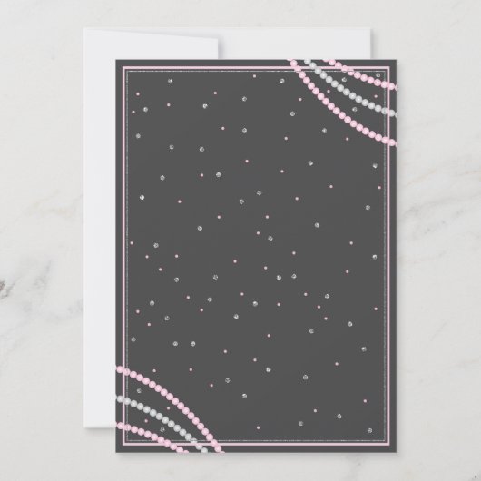 Glitter en Parels Baby shower Invitation, Roze Kaart (Achterkant)