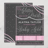 Glitter en Parels Baby shower Invitation, Roze Kaart (Voorkant / Achterkant)