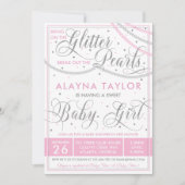 Glitter en Parels Baby shower Invitation, Roze Kaart (Voorkant)