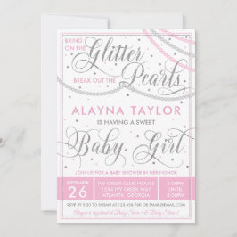 Glitter en Parels Baby shower Invitation, Roze Kaart