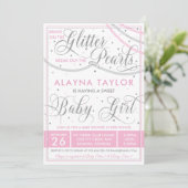 Glitter en Parels Baby shower Invitation, Roze Kaart (Staand voorkant)