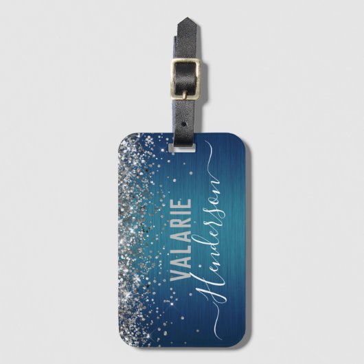 Glitter- en penseelmetalen monogram bagagelabel (Voorkant (verticaal))