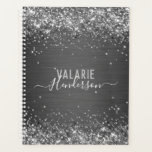 Glitter- en penseelmonogram planner<br><div class="desc">Meisjes glitter en geborsteld metaal leuke script typografie.</div>