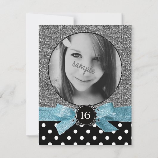 Glitter en Polkadots Foto Sweet 16 Kaart (Voorkant)