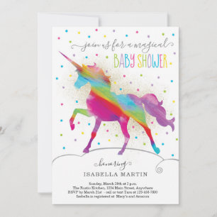 Glitter en Rainbow Unicorn Girls Baby shower Kaart