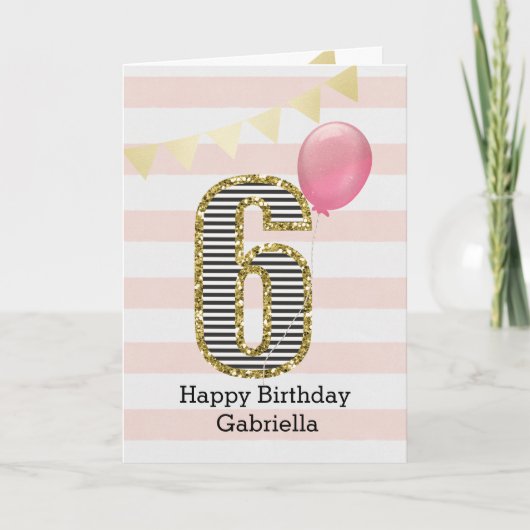 Glitter en Roze 6 de Dag Kaart (Voorkant)