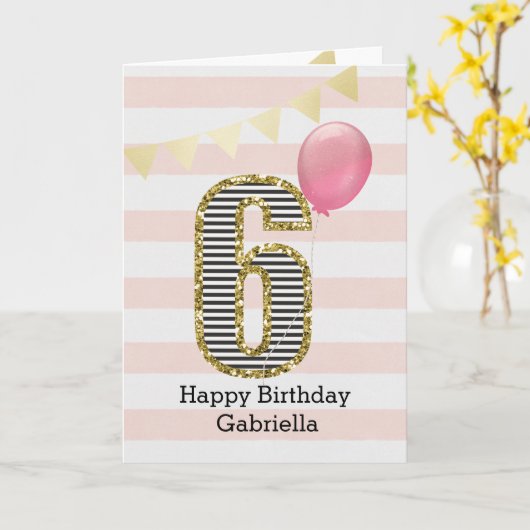 Glitter en Roze 6 de Dag Kaart (Gele Bloem)