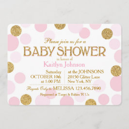 Glitter en roze Stippen Baby shower Kaart