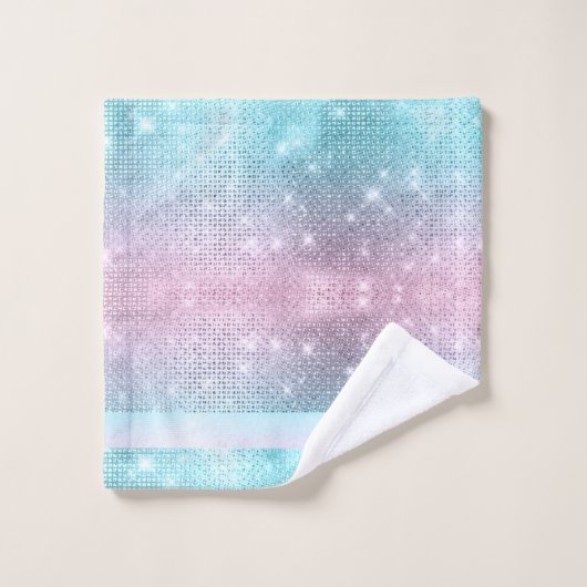 Glitter en Shine Pattern Roze/Blauwgroen ID671 Bad Handdoek (Wasdoekje)