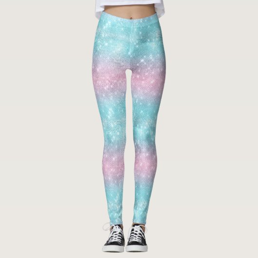 Glitter en Shine Pattern Roze/Blauwgroen ID671 Leggings (Voorkant)