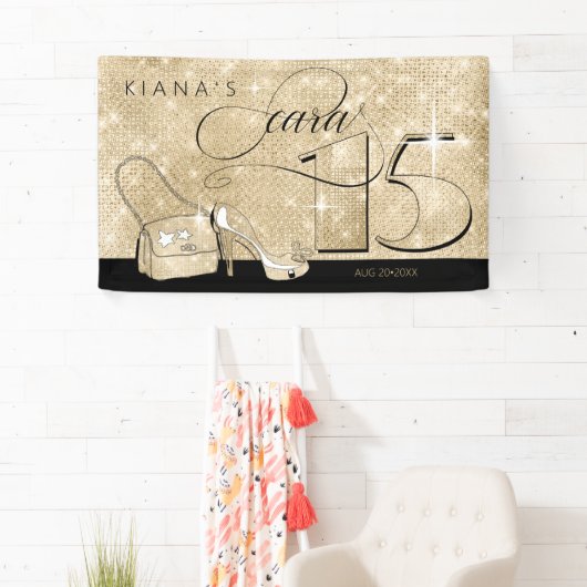 Glitter en Shine Quinceanera Black/Gold Hor ID701 Spandoek (Insitu)