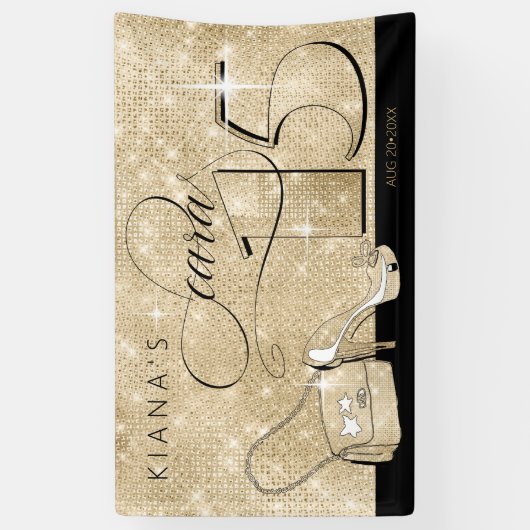 Glitter en Shine Quinceanera Black/Gold Hor ID701 Spandoek (Verticaal)
