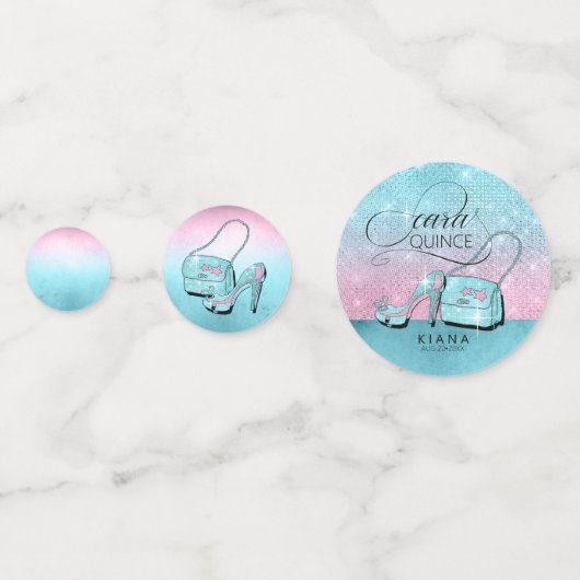 Glitter en Shine Quinceanera Blauwgroen/Roze ID701 Confetti (Achterkanten)