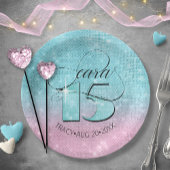 Glitter en Shine Quinceanera Blauwgroen/Roze ID701 Papieren Bordje