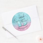 Glitter en Shine Quinceanera Blauwgroen/Roze ID701 Ronde Sticker (Envelop)