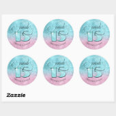 Glitter en Shine Quinceanera Blauwgroen/Roze ID701 Ronde Sticker (Vel)
