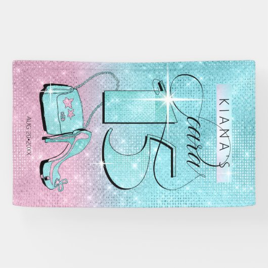 Glitter en Shine Quinceanera Blauwgroen/Roze Vert Spandoek (Horizontaal)