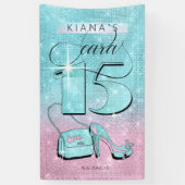 Glitter en Shine Quinceanera Blauwgroen/Roze Vert Spandoek (Verticaal)