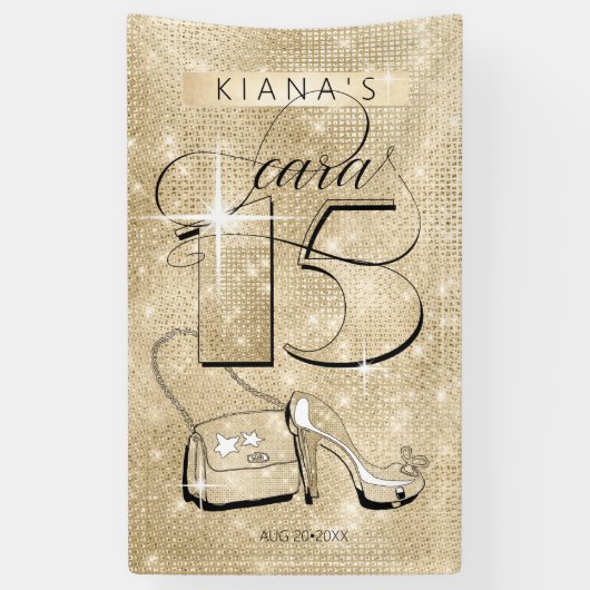 Glitter en Shine Quinceanera Gold Vert ID701 Spandoek (Verticaal)