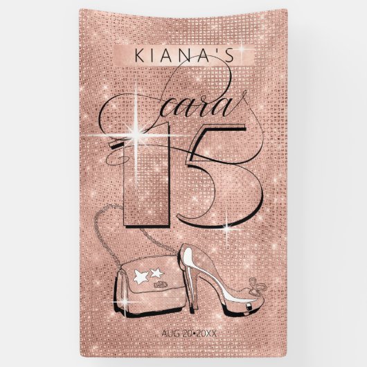 Glitter en Shine Quinceanera Roos Gold Vert ID701 Spandoek (Verticaal)