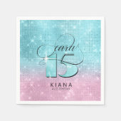 Glitter en Shine Quinceanera V1 Blauwgroen/Roze ID Servet (Voorkant)