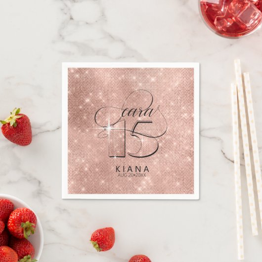 Glitter en Shine Quinceanera V1 Roos Gold ID701 Servet (Insitu)