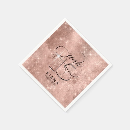 Glitter en Shine Quinceanera V1 Roos Gold ID701 Servet (Hoek)