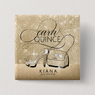 Glitter en Shine Quinceanera V2 Gold ID701 Vierkante Button 5,1 Cm