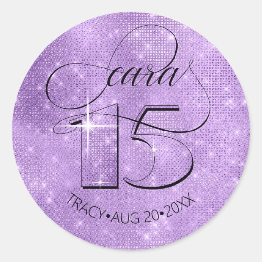 Glitter en Shine Quinceanera Violet ID701 Ronde Sticker (Voorkant)