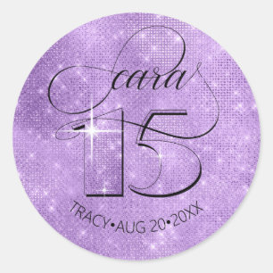 Glitter en Shine Quinceanera Violet ID701 Ronde Sticker