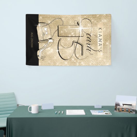 Glitter en Shine Quinceanera Zwart/Goud Vrt ID701 Spandoek (Beurs)