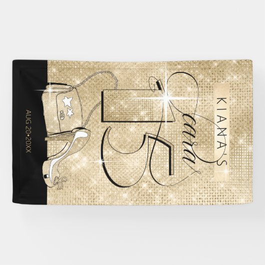 Glitter en Shine Quinceanera Zwart/Goud Vrt ID701 Spandoek (Horizontaal)