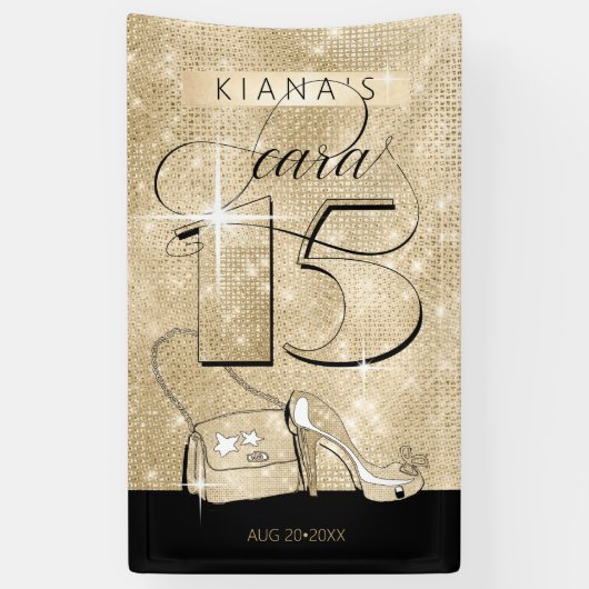 Glitter en Shine Quinceanera Zwart/Goud Vrt ID701 Spandoek (Verticaal)