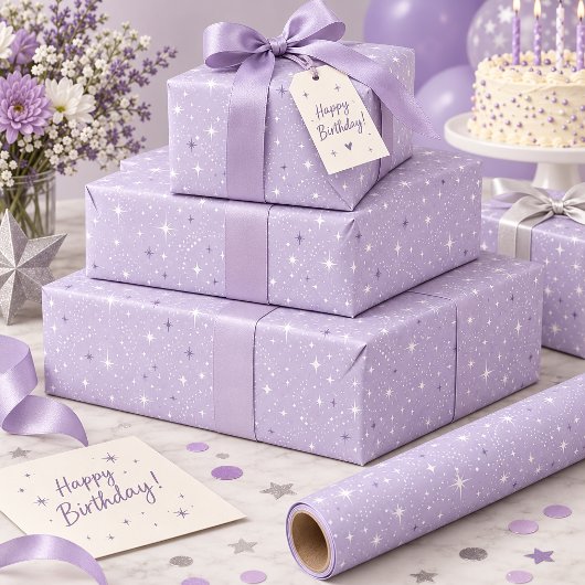 Glitter en Shine Star Pattern Lt Violet ID1333 Cadeaupapier