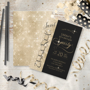Glitter en Shine Sweet 16 Black/Gold ID675 Kaart
