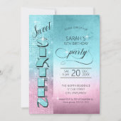 Glitter en Shine Sweet 16 Blauwgroen/Roze ID675 Kaart (Voorkant)