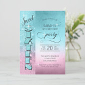 Glitter en Shine Sweet 16 Blauwgroen/Roze ID675 Kaart (Staand voorkant)