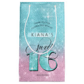 Glitter en Shine Sweet 16 Blauwgroen/Roze ID675 Klein Cadeauzakje (Voorkant)