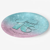 Glitter en Shine Sweet 16 Blauwgroen/Roze ID675 Papieren Bordje (Gekanteld)